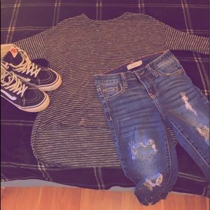 Gray And Black Striped Shirt